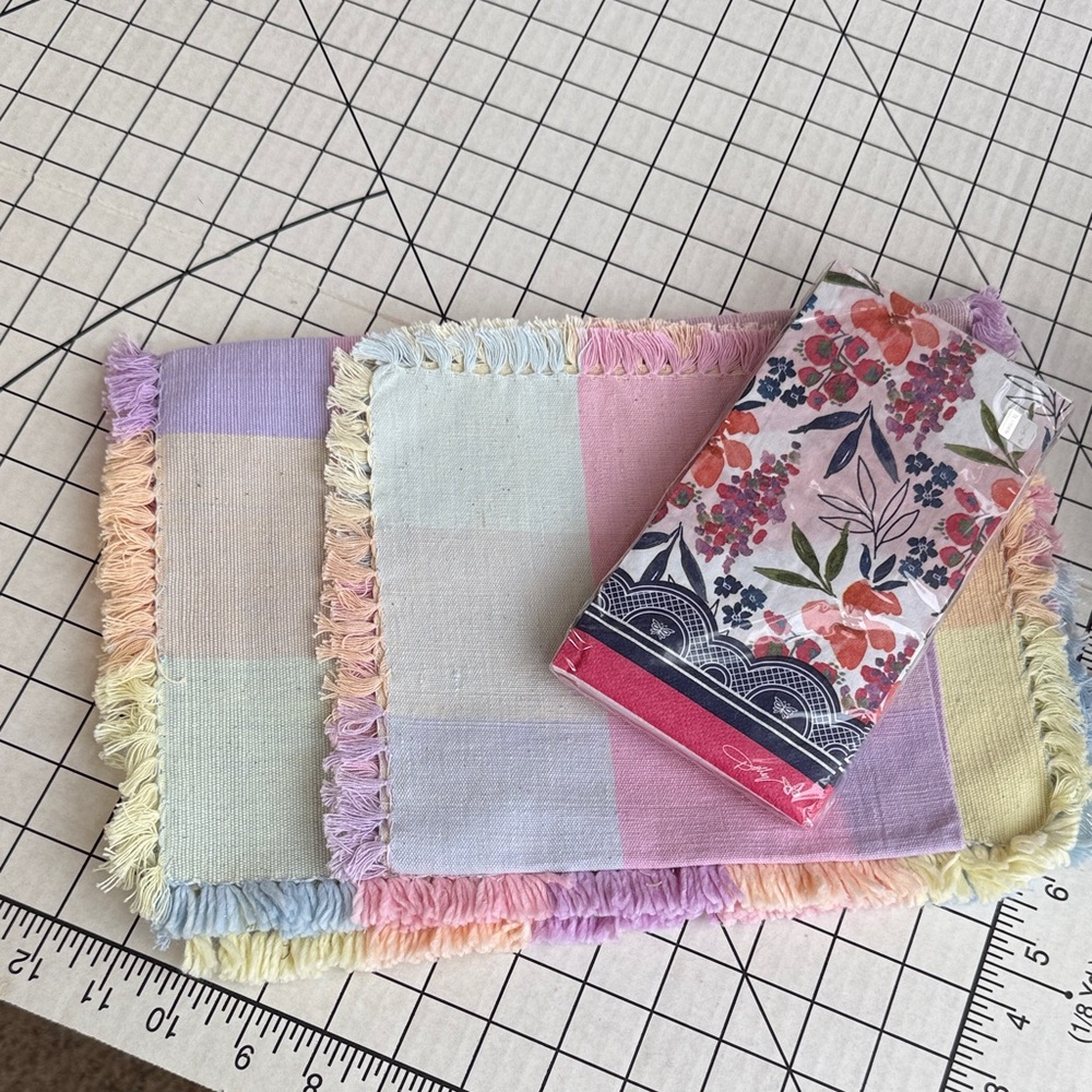Vintage Pastel Plaid Placemats Set of 3 + Dolly Parton Floral Napkins